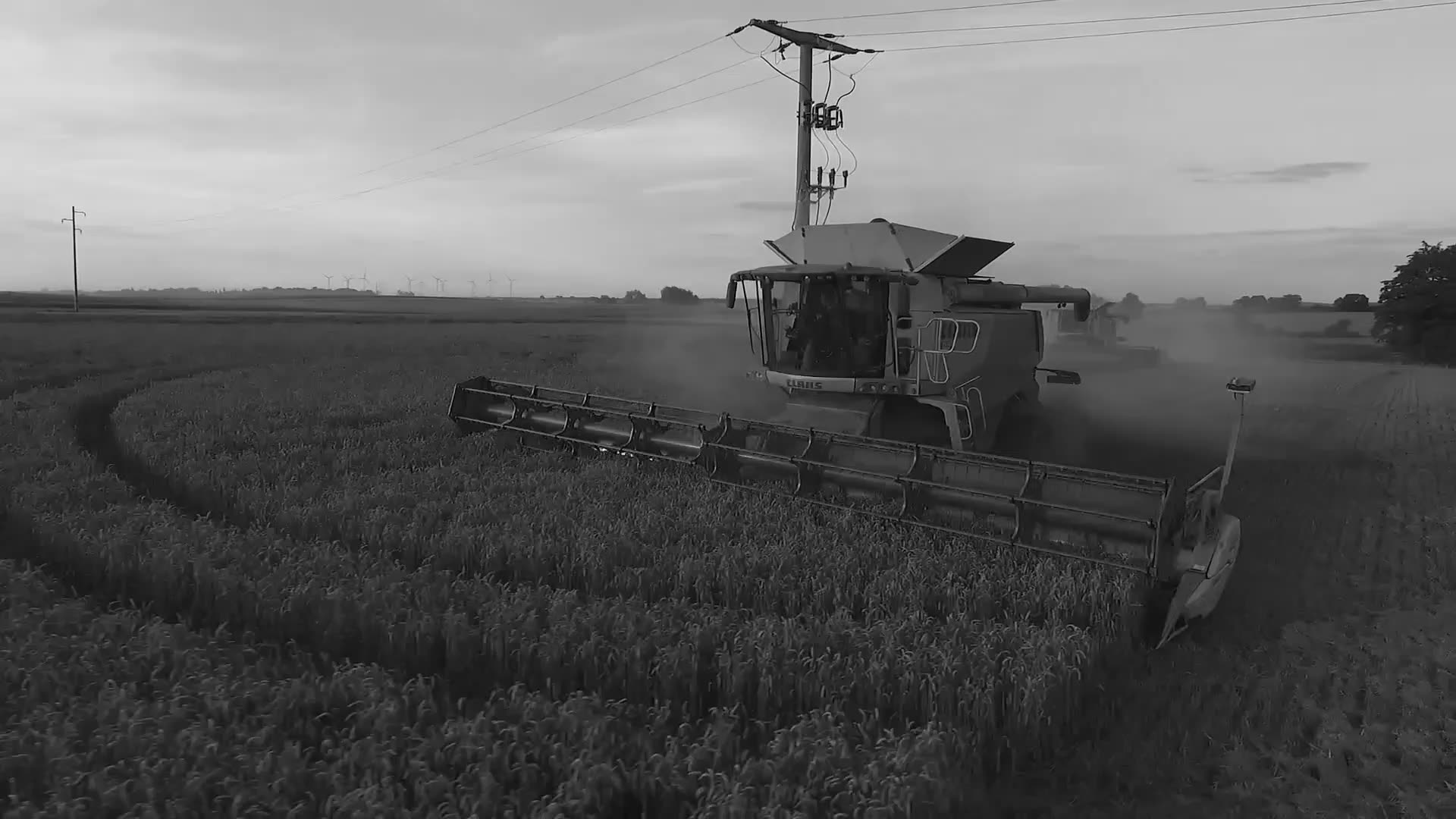 A combine harvester working a field